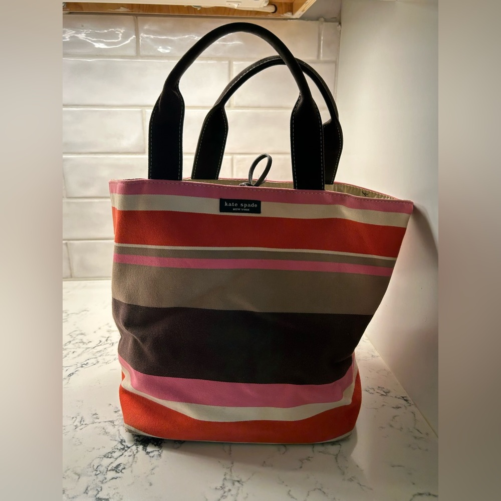 Kate Spade Pink and Orange Striped Tote